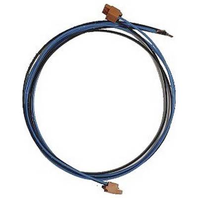 Un câble enroulé bleu et noir avec des connecteurs bruns à chaque extrémité.