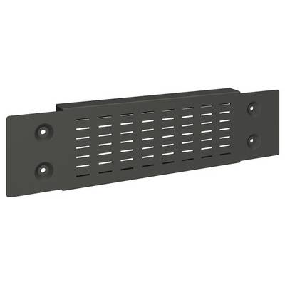 Un couvercle de ventilation en métal noir avec des fentes rectangulaires et quatre trous de vis, conçu pour la circulation de l'air dans des équipements mécaniques ou électroniques.