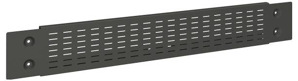 Un panneau de rack ventilé noir avec plusieurs fentes horizontales, conçu pour l'installation dans des baies serveur afin de faciliter la circulation de l'air et l'organisation.