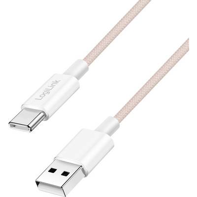 Un câble USB-C vers USB-A tressé rose, doté de connecteurs argentés, conçu pour la charge et le transfert de données.