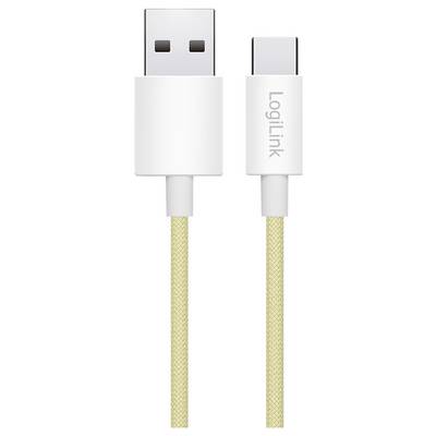 Un câble USB Type-A vers USB Type-C avec une texture tressée beige, portant l'étiquette 'LogiLink' sur le connecteur Type-C.