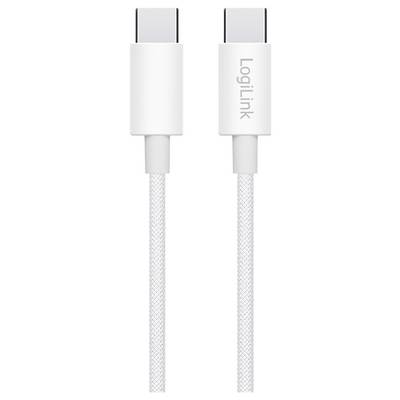 Deux câbles USB-C blancs avec un design tressé, affichant la marque 'LogiLink' sur un boîtier de connecteur, disposés verticalement.