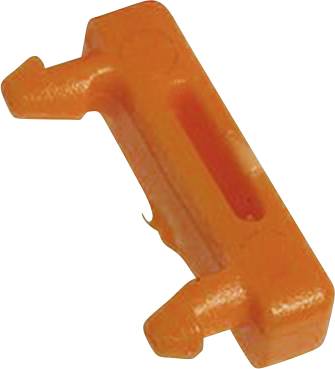 Clip d'espacement en plastique orange avec deux crochets saillants.