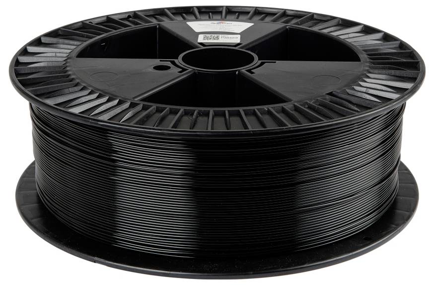 Une bobine de filament noir pour imprimante 3D.
