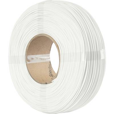 Un rouleau blanc de filament de fil en plastique enroulé autour d'un noyau en carton, utilisé pour l'impression 3D.