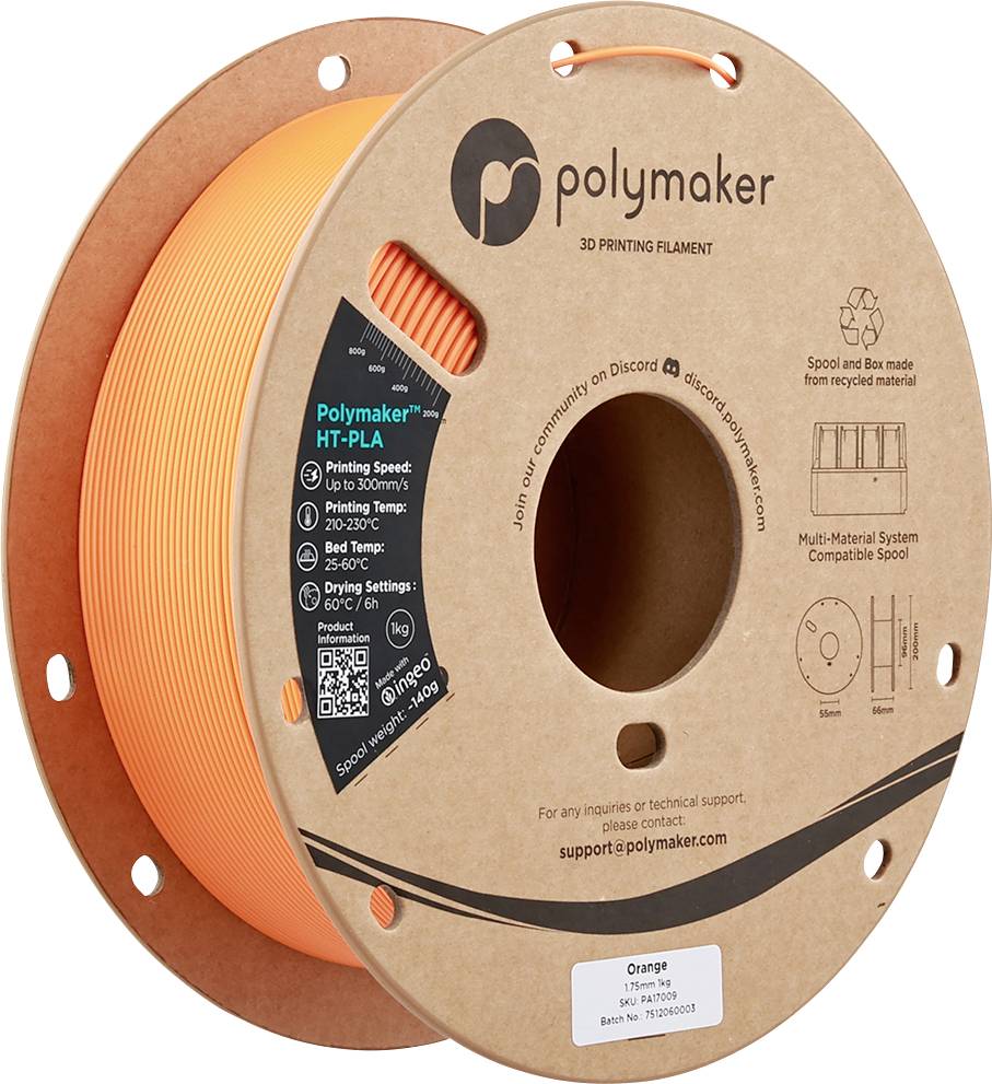 Polymaker PA17009 HT-PLA Filament PLA, HT-PLA résistant à haute température, filament haute vitesse 1.75 mm 1000 orange 1 pc(s)