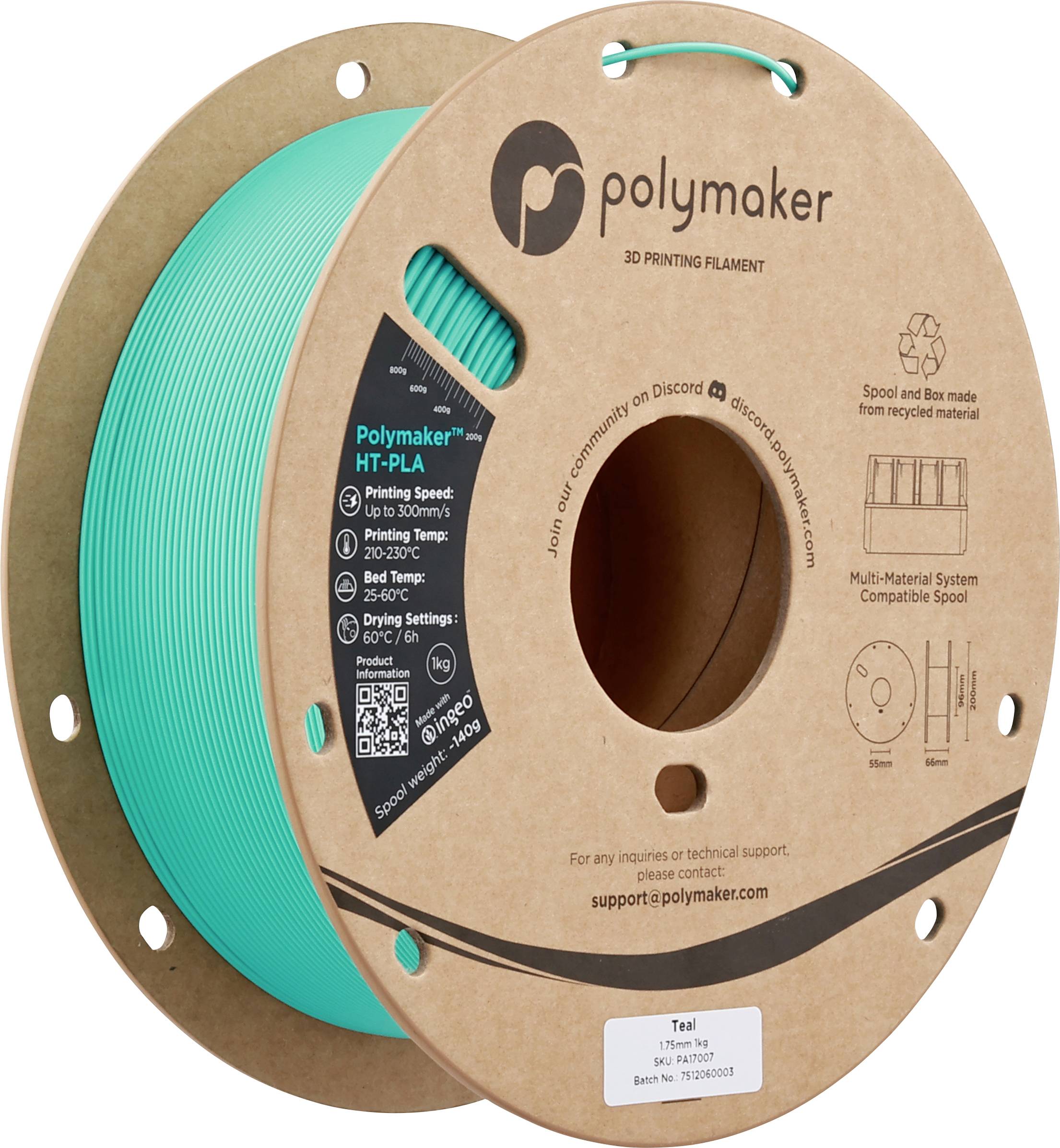 Polymaker PA17007 HT-PLA Filament PLA, HT-PLA résistant à haute température, filament haute vitesse 1.75 mm 1000 g Teal 1 pc(s)