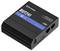 Un routeur Teltonika RUT241 noir doté de capacités eSIM, avec des ports Ethernet, des indicatrices de mise sous tension, d'internet et de Wi-Fi sur un côté.