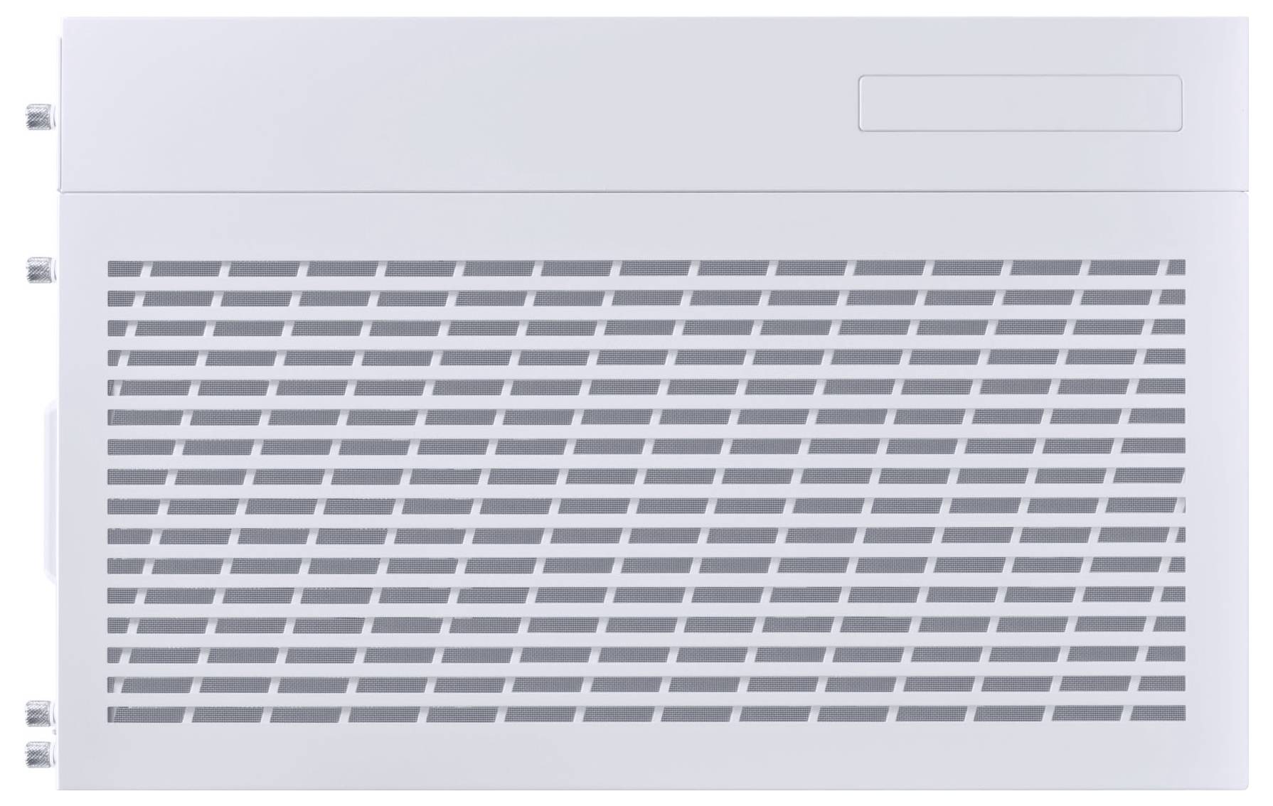 Une grille de ventilation rectangulaire blanche avec un design à lamelles horizontales, adaptée à la ventilation dans les maison ou les bureaux.