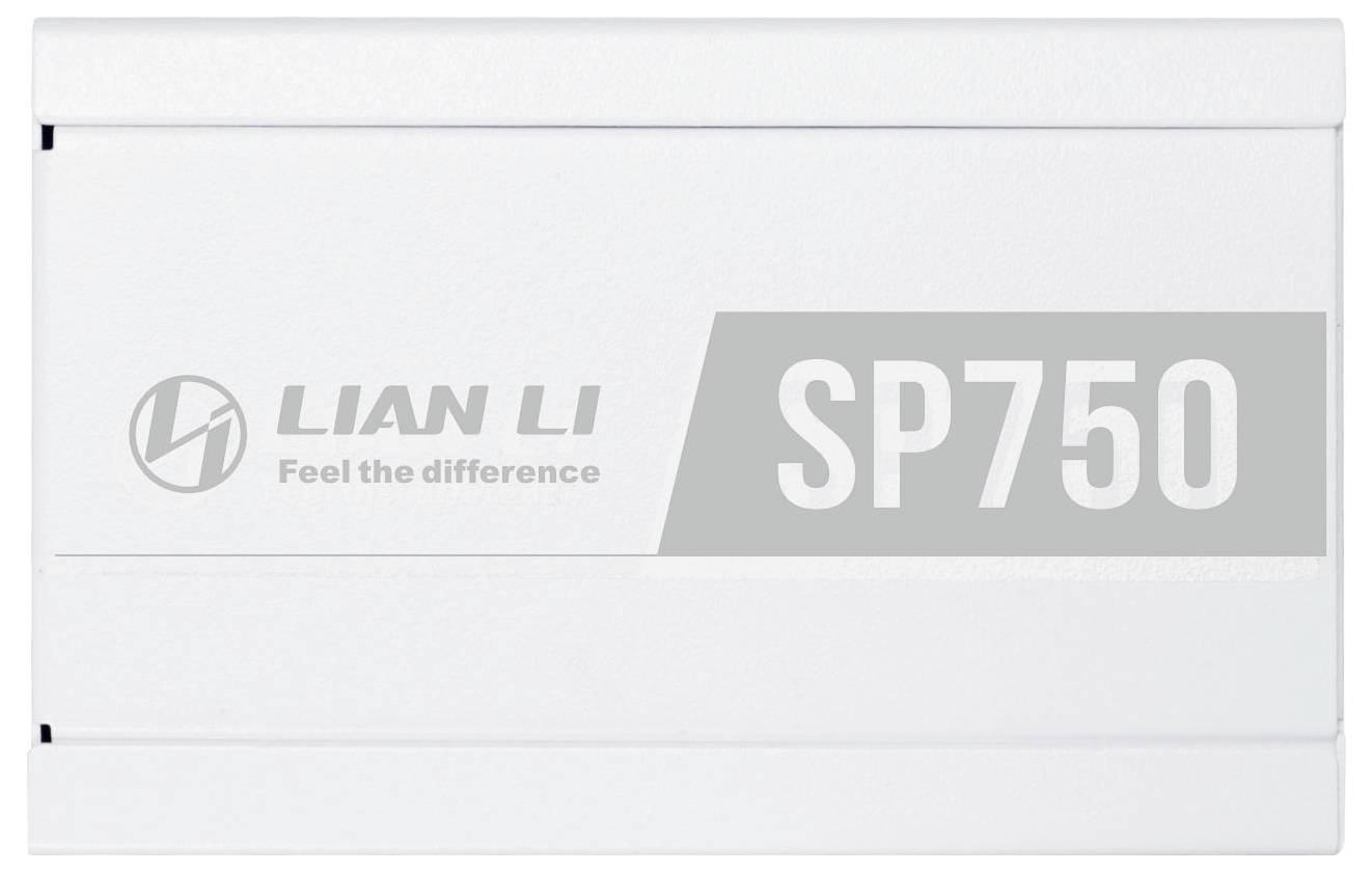 Bloc d'alimentation Lian Li SP750, design rectangulaire blanc avec le slogan « Sentez la différence » à côté du logo.