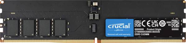 Crucial  Mémoire pour PC de bureau   DDR5 32 GB 1 x 32 GB on-die ECC 6400 MHz DIMM 288 broches CL52 CT32G64C52CU5
