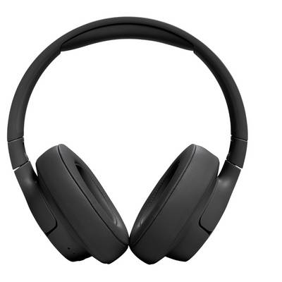 Une paire d'écouteurs sans fil noirs supra-auriculaires avec des coussinets d'oreille rembourrés et un large arceau, présentés sur un fond blanc uni.