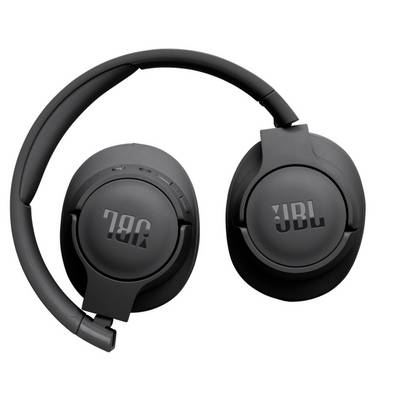 Casque over-ear Bluetooth JBL noir, plié, affichant le logo JBL sur les écouteurs.