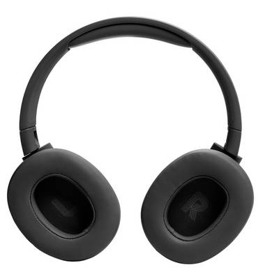 Casque noir circumaural vu de face, avec des indicateurs gauche et droite à l'intérieur des écouteurs.