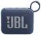 Un haut-parleur Bluetooth portable bleu avec une housse en tissu et une boucle de transport. Le logo de la marque 'JBL' est bien en évidence sur l'avant.