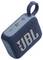 Un haut-parleur Bluetooth portable bleu avec une surface texturée, arborant le logo 'JBL' et des boutons de contrôle pour la mise en marche, la lecture et le volume.
