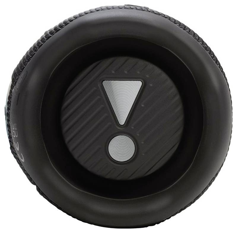 Un bouton rond noir avec un point d'exclamation au centre, probablement destiné à une alerte ou à un avertissement. Il semble faire partie d'un dispositif.