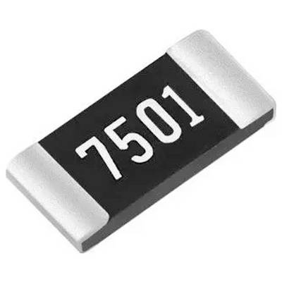 Une image en gros plan d'un petit résisteur électronique rectangulaire avec le numéro '7501' imprimé sur sa surface noire, présentant des extrémités de couleur argent.