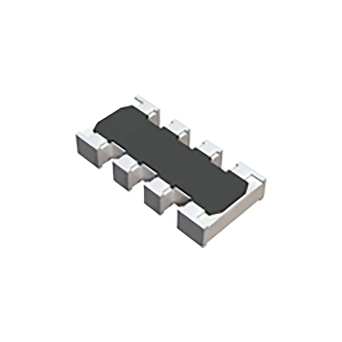 Image d'un petit composant électronique rectangulaire avec six broches métalliques sortant de ses côtés, probablement une puce à montage en surface.