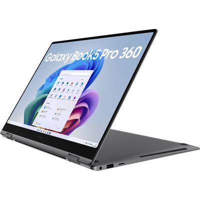 Ordinateur portable étiqueté « Galaxy Book3 Pro 360 » avec un écran lumineux affichant le bureau Windows, posé sur une surface plane ; design fin et élégant.