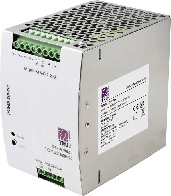 TRU COMPONENTS TC-13864572 Alimentation rail DIN 24 V/DC 20 A 480 W Nbr. de sorties:1 x Contenu 1 pc(s)