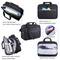 Caractéristiques du sac pour ordinateur portable : compartiment arrière pour appareils, poche avant avec fermeture éclair imperméable, poches RFID, et grand compartiment principal.