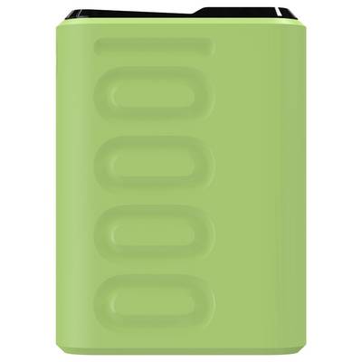 Une batterie externe verte avec un design rainuré sur sa surface.