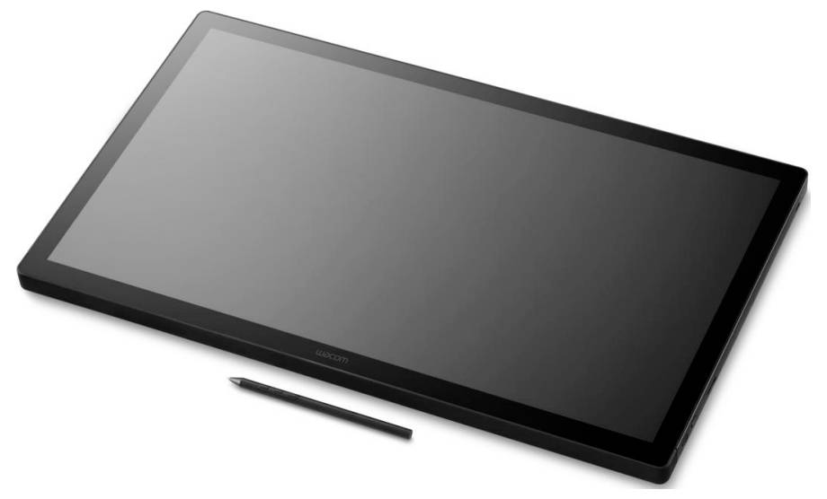 Une tablette graphique numérique et son stylet, posés sur une surface plane, mettant en valeur le design épuré de la tablette et son écran lisse.