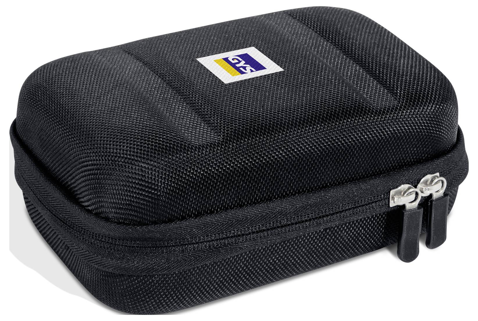 Un étui de transport noir à fermeture éclair, arborant un logo 'Sky' sur le dessus, conçu pour contenir et protéger de petits appareils électroniques ou accessoires.