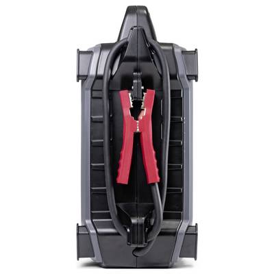Un démarreur de batterie portable pour voiture, équipé de pinces rouge et noire, utilisé pour le démarrage d'urgence de véhicules.