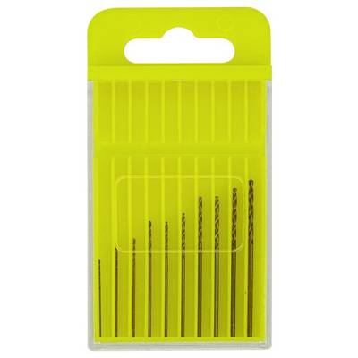 «Un ensemble de 10 forets de petite taille dans différentes dimensions, rangés dans un coffret en plastique jaune.»