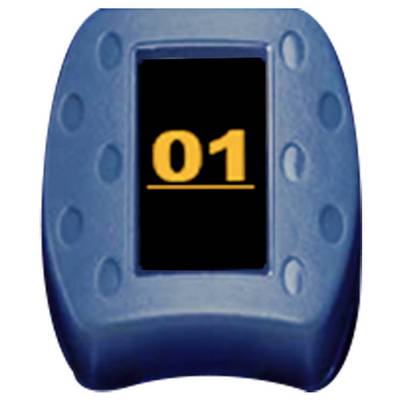 Un dispositif électronique bleu avec un compteur affichant le chiffre « 01 » en jaune sur un écran noir.