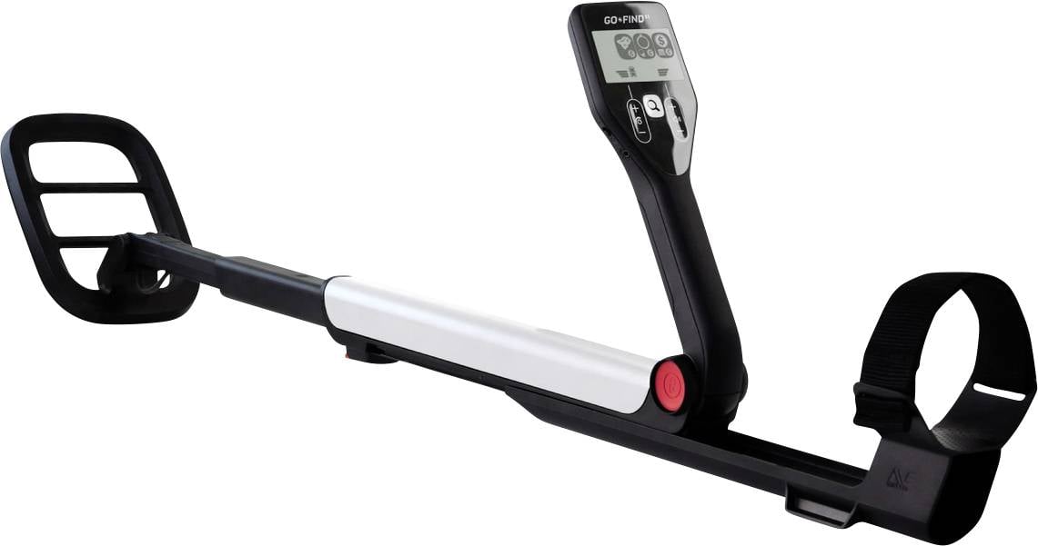 Détecteur de métaux avec écran LCD et poignée ergonomique, conçu pour détecter des objets métalliques souterrains.