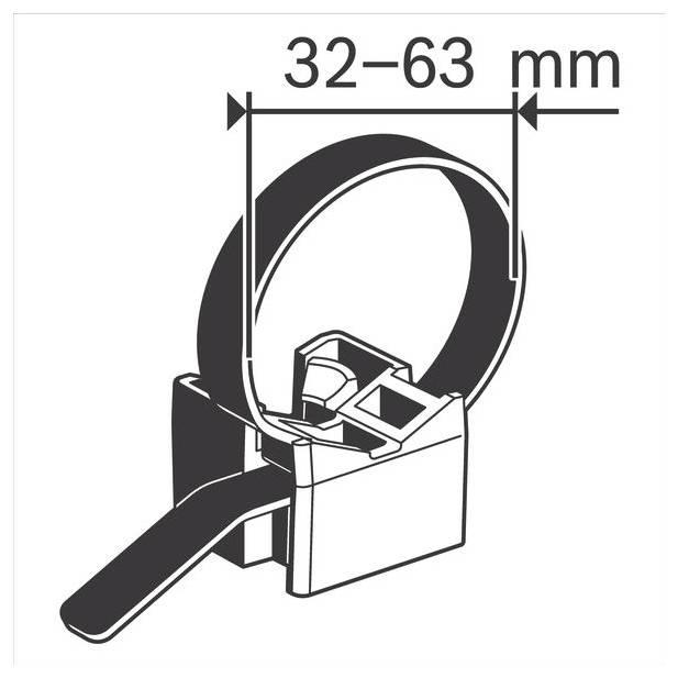 Image montrant un collier de serrage avec une plage d'ajustement de diamètre de 32 à 63 mm.