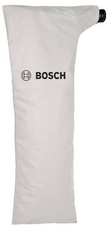 Un sac à poussière blanc de Bosch avec un embout noir et le logo Bosch imprimé dessus.