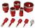 Ensemble de scies-cloches diamant rouge de différentes tailles pour la coupe de matériaux.