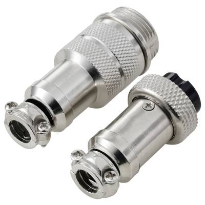 « Deux connecteurs de câble coaxial en métal avec prises texturées, côte à côte, montrant différentes tailles et raccordements pour des connexions électriques. »