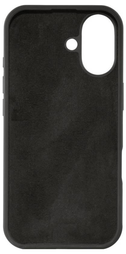 Un étui de téléphone noir avec une ouverture pour l'appareil photo et les boutons, conçu pour un smartphone, présenté sur un fond blanc uni.