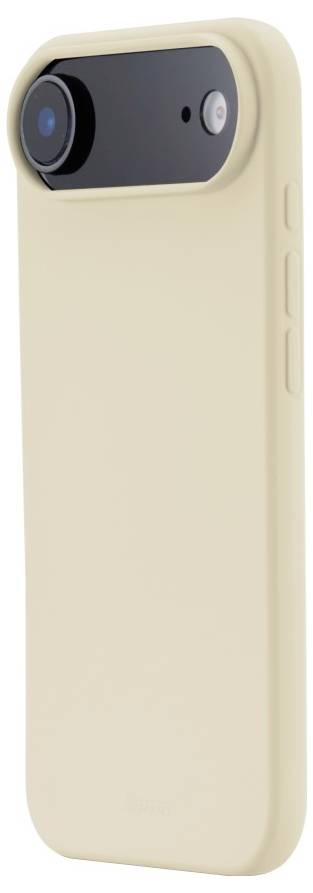 Un étui de smartphone beige avec un objectif de caméra détachable intégré et un bouton d'obturateur, conçu pour améliorer la photographie mobile.