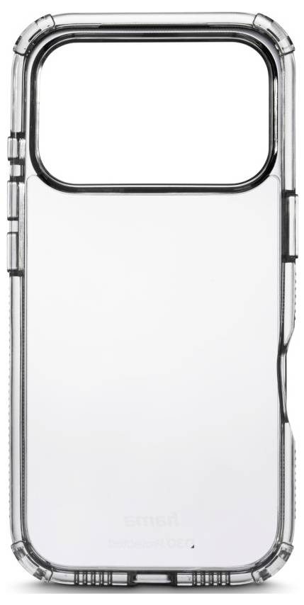 Étui de téléphone transparent avec bordures noires, couvrant les côtés, conçu pour protéger un smartphone tout en conservant sa visibilité.