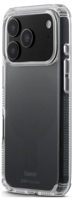 Un étui de téléphone transparent avec une zone de caméra renforcée en noir comprenant trois objectifs, conçu pour protéger un smartphone.