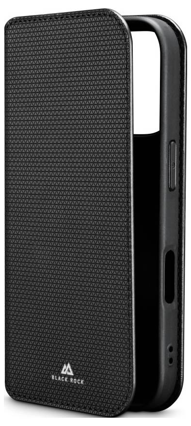 Étui de téléphone 'Black Rock' avec surface texturée, couvercle rabattable et accès aux boutons latéraux.