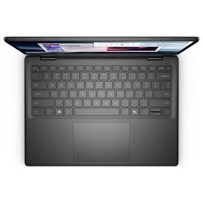 Vue de dessus d'un ordinateur portable ouvert avec un clavier noir et un écran affichant une page web comportant du texte et des images.