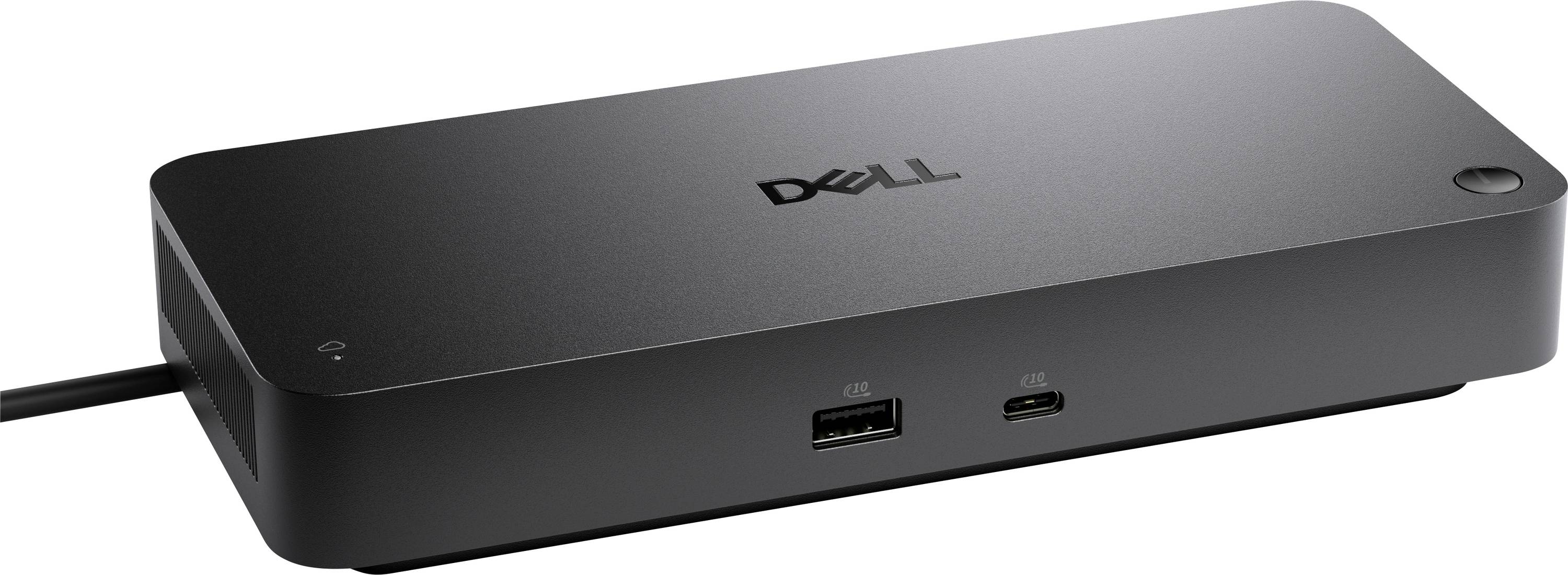 Une station d'accueil rectangulaire de Dell avec différents ports à l'avant, conçue pour connecter plusieurs appareils à un ordinateur portable ou un ordinateur.