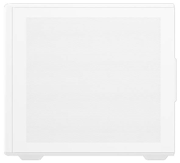 Un panneau de dispositif électronique blanc avec une surface perforée, possiblement une partie du boîtier d'un ordinateur, est présenté de face.