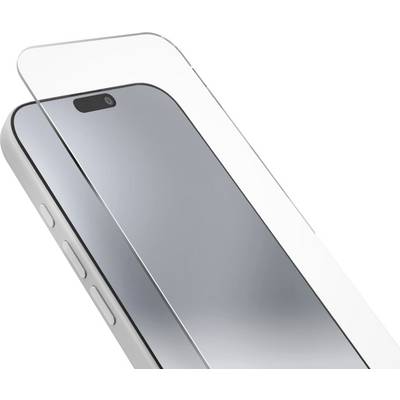 Un smartphone à l'écran vide est légèrement incliné, montrant un film de protection en cours d'application sur l'affichage, mettant en évidence la protection.