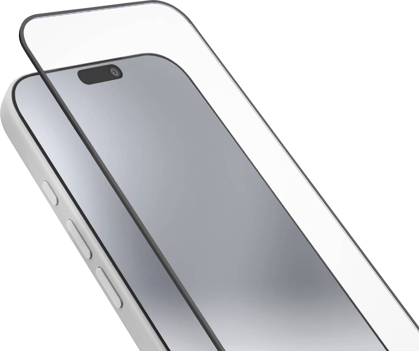 Un smartphone avec un protecteur d'écran partiellement appliqué, mettant en évidence les boutons sur son côté et une encoche en haut de l'écran.