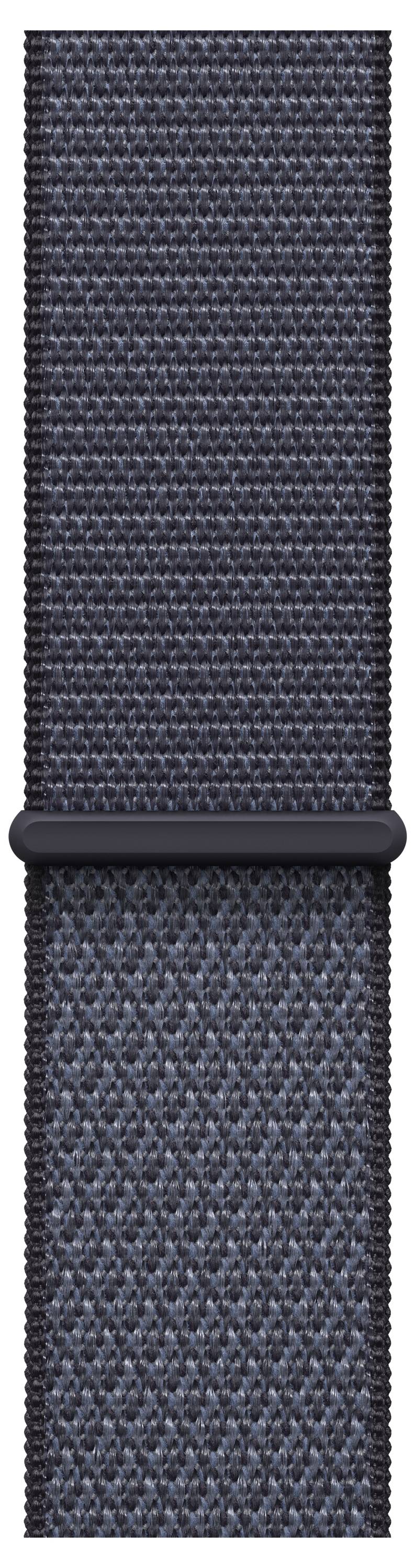 Un gros plan sur une sangle en nylon tressé bleu marine, montrant son motif texturé et sa conception à boucle ajustable.