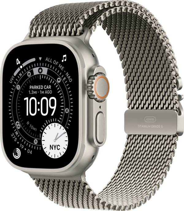Apple Watch Ultra 3 GPS + Cellular 49 mm boîtier en titane Milanese Loop naturel M