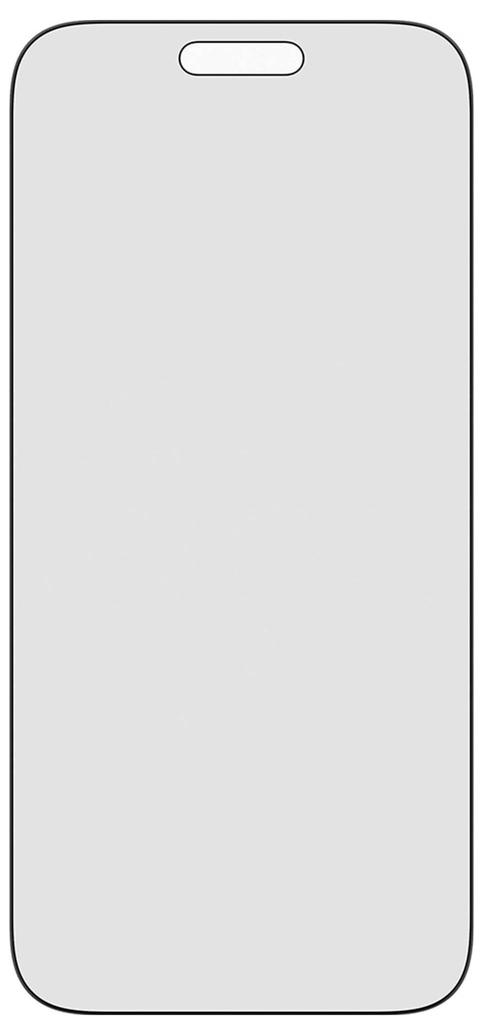 Un contour simple d'un smartphone, mettant en valeur sa forme de base avec des coins arrondis et une découpe de caméra au centre supérieur de l'écran.